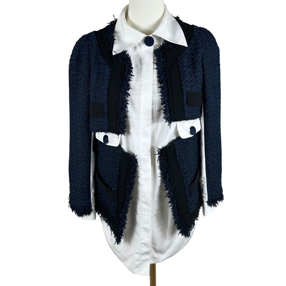 NWT Edward Achour Paris Tweed Jacket Women 36 US 4 Navy Layer 2-in-1‎ Shirt Coat